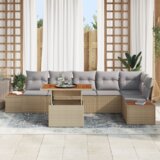 vidaXL 7-delni vrtni sedežni set z blazinami Bež Poli Ratan | Shoptok.si
