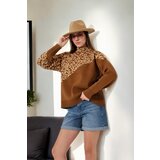 Dewberry 90315 Half Turtleneck Leopard Womens Sweater-BROWN | Shoptok.si