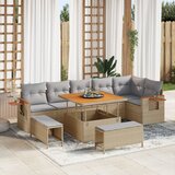 vidaXL 9-delna vrtna sofa set z blazinami bež poli ratan akacija | Shoptok.si
