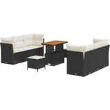 vidaXL 9-delni vrtnarski kavčni set s blazinami Črna Poli Ratan Akacija | Shoptok.si