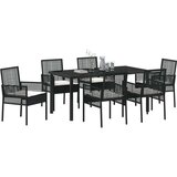  Vrtna garnitura - 7-dijelni vrtni blagovaonski set s jastucima Crni poli ratan | shoptok.hr