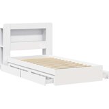  Okvir kreveta s pohranom Bijela 75 x 190 cm Konstruirano drvo - Bijela 75 x 190 cm sa središnjom policom | shoptok.hr