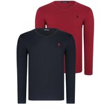 Dewberry DOUBLE SET T8587 V-NECK MEN'S SWEATSHIRT-BLACK-BURGUNDY Cijene