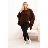 Kesi Włoski Women's Plus Size sweater with acrylic, loose fit and 3/4 sleeves brown | Shoptok.si