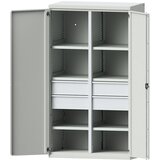eurokraft pro Jeklena omara za težka bremena, 6 polic, 4 predali višine 180 mm, svetlo siva/svetlo siva | Shoptok.si