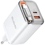 CH-4103 zidni punjač 67W 1C+1A gan sa ugradjenim kablom usb-c na izvlačenje 65cm, beli