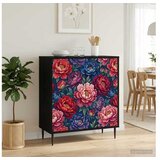 vidaXL Kreveta AACHEN Crni hrast 69 x 33 x 76 cm Konstruirano drvo - Ružičasti uzorak palme Cijene