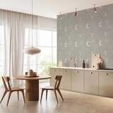  Tapeta - Cosmic Fireworks - Elegant pattern with moons and stars on a gray background. 50x1000 Vodootporna | shoptok.hr