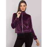 Fashion Hunters RUE PARIS Dark purple velor sweatshirt with zipper Cene