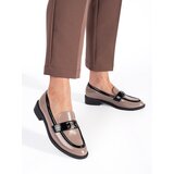 Shelvt Lacquered beige and black women's loafers | shoptok.hr