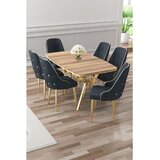 Hanah home trpezarijski set Asel, sto i 6 stolica, ploča u dekoru Hazar, zlatne noge, antracit tkanina Babyface | Eponuda.com