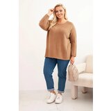 Kesi Włoski Plus size women's sweater with a boat neckline camel | shoptok.hr