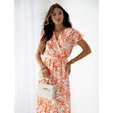 Resti Patterned Women's midi dress with short sleeves, a wrap neckline, and a belt | Shoptok.si