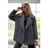 Dewberry 50406 Herringbone Oversize Women Coat-ANTHRACITE | Shoptok.si