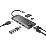  Fowler plus, usb type-c 6-in-1 multi-port adapter (USB3.0 hub + hdmi + pd + sd/microsd card reader + gigabit lan), max. output 100W, grey Cene