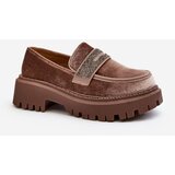 Kesi Women's velour loafers with embellishment, brown Wendreda Cene
