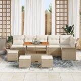 vidaXL 10-delni set vrtnih kavčev z blazinami Bež Poli Ratan Akacija | Shoptok.si