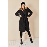HAKKE Snap Fastener Hood Furry Waist Laces Coat. | shoptok.hr