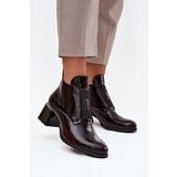 Zazoo Leather Lacquered Block Heel Ankle Boots with Decorative Detail Insulated | shoptok.hr