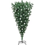 vidaXL Obrnjen umetni božični drevesec s kroglicami Zelena 180 cm PVC | Shoptok.si