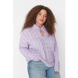 Trendyol Curve Lilac Shirt Collar Knitted Detailed Knitwear Sweater Cene