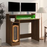 vidaXL Pisalna miza z LED lučmi rjavi hrast 97x45x90 cm konst. les | Shoptok.si