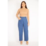Şans Women's Indigo Front Pockets With Buttons, Double Legs Adjustable Height Gabardine Trousers | shoptok.hr