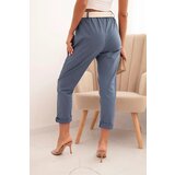 Kesi Włoski Women's viscose pants with a belt and rolled-up hem dark denim | Shoptok.si