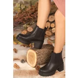 armonika WOMEN'S BLACK THICK SOLE, PLATFORM ON THE FRONT, ELASTY SIDES, WARM LINING BOOTS