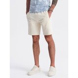 Ombre Men's knitted shorts with drawstring and pockets - cream cene