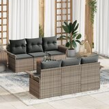 vidaXL 7-delna vrtna kavčna garnitura z blazinami siva poli ratan acacia | Shoptok.si