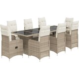 vidaXL Vrtna bistro garnitura 9-delna z blazinami bež poli ratan, (21316218) | Shoptok.si