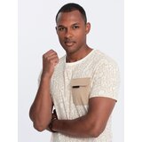 Ombre Men's cotton t-shirt with letter print and pocket - cream and brown Cijene