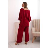 Kesi Włoski Women's set made of viscose, blouse with necklace and pants burgundy | Shoptok.si