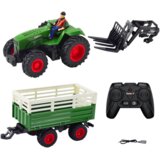 Traktor na daljinsko upravljanje s prikolicom i viljuškarom - zeleni | Shoptok.si