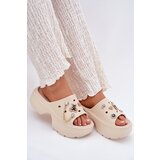 Boto Ladies Foam Slippers On Massive Platform With Golden Pins Beige Ivoriel | shoptok.hr