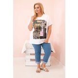Kesi Włoski Women's cotton Plus Size blouse with colorful print white + khaki | Shoptok.si