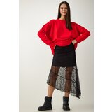 Women's Black Asymmetrical Lace Midi Skirt | Shoptok.si