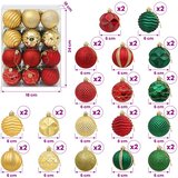  Set božićnih kuglica 36 kom. Crvena, zlatna i zelena 6 cm | shoptok.hr