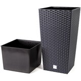 Prosperplast saksija Ratan sa uloškom - antracit S433 / 27×27×50 cm
