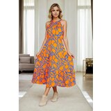 Dewberry E7818 Womens Floral Patterned Dress-ORANGE | shoptok.hr