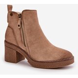 Boto Lined Women's Ankle Boots with Block Heel in Beige Velarilla | shoptok.hr