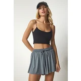 Happiness İstanbul Women's Gray High Waist Two Layer Mini Shorts