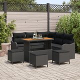 vidaXL 9 delni set vrtne sedežne garniture z blazinami Črna Poli ratan Acacia, 2-sedežna vrtna garnitura z blazinami Črna Poli ratan, 4-delni set vrtne jedilne garniture z blazinami Črna Poli ratan Acacia Cene