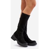 Zazoo Suede Knee High Warm Boots Black 70145 | shoptok.hr