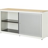 mauser Omara z drsnimi vrati, akustični učinek, plošča iz umetne mase, VxŠxG 830 x 1600 x 432 mm, 2 x 1 polica, čista bela / aluminijasto siva / javor | Shoptok.si