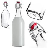 KADAX steklena steklenica 1L 1000 ml za mleko, sok, vodo, napitke s kvadratnim zamaškom, (5000355068) u