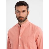 Ombre Men's linen shirt with stand-up collar and pocket REGULAR FIT - pink | shoptok.hr