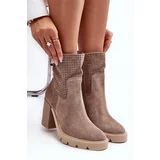 Lewski Shoes Women's Leather Aperture Ankle Boots Beige Lewski 3386