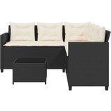 vidaXL Vrtna sofa L-oblika sa stolom i jastucima crna od poliratana | shoptok.hr